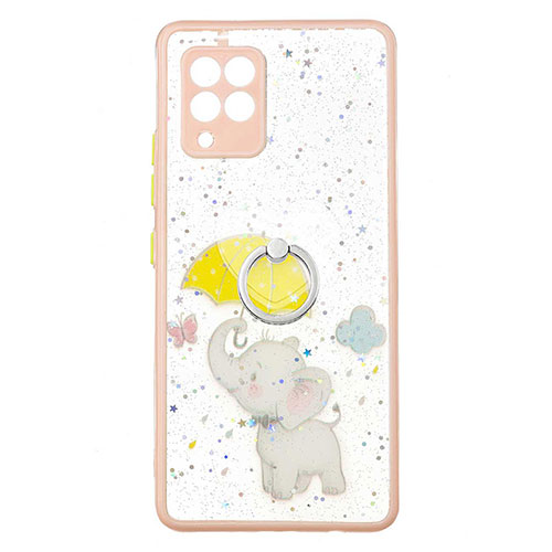 Silicone Candy Rubber Gel Fashionable Pattern Soft Case Cover with Finger Ring Stand Y01X for Samsung Galaxy A42 5G Yellow