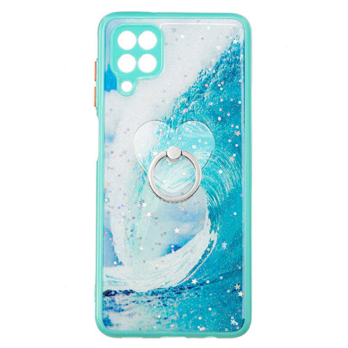 Silicone Candy Rubber Gel Fashionable Pattern Soft Case Cover with Finger Ring Stand Y01X for Samsung Galaxy M12 Green