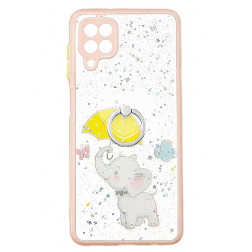 Silicone Candy Rubber Gel Fashionable Pattern Soft Case Cover with Finger Ring Stand Y01X for Samsung Galaxy M12 Yellow