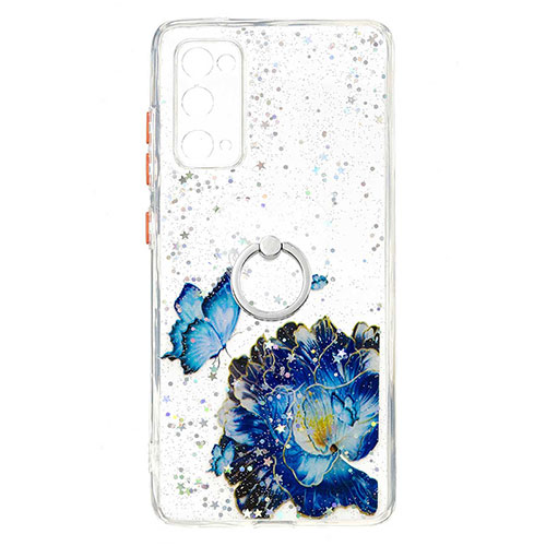 Silicone Candy Rubber Gel Fashionable Pattern Soft Case Cover with Finger Ring Stand Y01X for Samsung Galaxy S20 FE 5G Blue