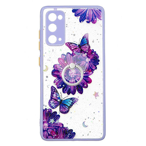 Silicone Candy Rubber Gel Fashionable Pattern Soft Case Cover with Finger Ring Stand Y01X for Samsung Galaxy S20 FE 5G Purple