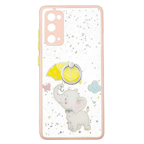 Silicone Candy Rubber Gel Fashionable Pattern Soft Case Cover with Finger Ring Stand Y01X for Samsung Galaxy S20 FE 5G Yellow