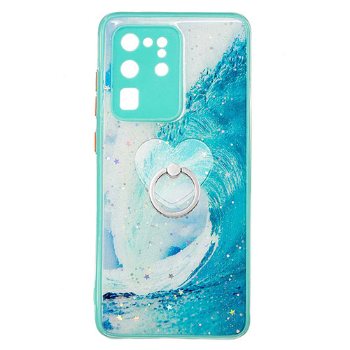 Silicone Candy Rubber Gel Fashionable Pattern Soft Case Cover with Finger Ring Stand Y01X for Samsung Galaxy S20 Ultra 5G Green