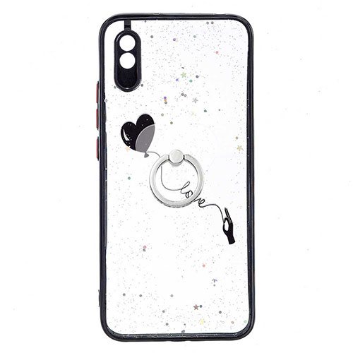 Silicone Candy Rubber Gel Fashionable Pattern Soft Case Cover with Finger Ring Stand Y01X for Xiaomi Redmi 9AT Black