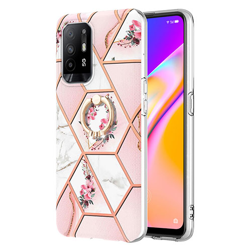 Silicone Candy Rubber Gel Fashionable Pattern Soft Case Cover with Finger Ring Stand Y02B for Oppo F19 Pro+ Plus 5G Pink