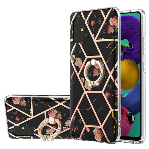 Silicone Candy Rubber Gel Fashionable Pattern Soft Case Cover with Finger Ring Stand Y02B for Samsung Galaxy A51 5G Black