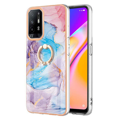Silicone Candy Rubber Gel Fashionable Pattern Soft Case Cover with Finger Ring Stand Y03B for Oppo F19 Pro+ Plus 5G Blue