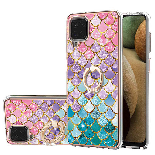 Silicone Candy Rubber Gel Fashionable Pattern Soft Case Cover with Finger Ring Stand Y03B for Samsung Galaxy A12 Colorful