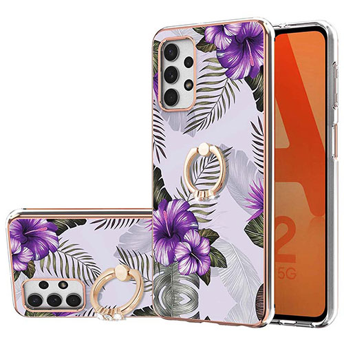 Silicone Candy Rubber Gel Fashionable Pattern Soft Case Cover with Finger Ring Stand Y03B for Samsung Galaxy A23 5G Purple