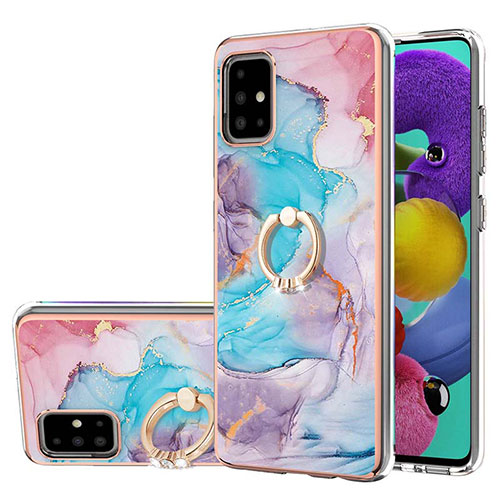 Silicone Candy Rubber Gel Fashionable Pattern Soft Case Cover with Finger Ring Stand Y03B for Samsung Galaxy A51 5G Blue