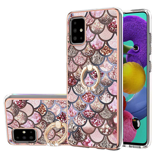 Silicone Candy Rubber Gel Fashionable Pattern Soft Case Cover with Finger Ring Stand Y03B for Samsung Galaxy A51 5G Brown