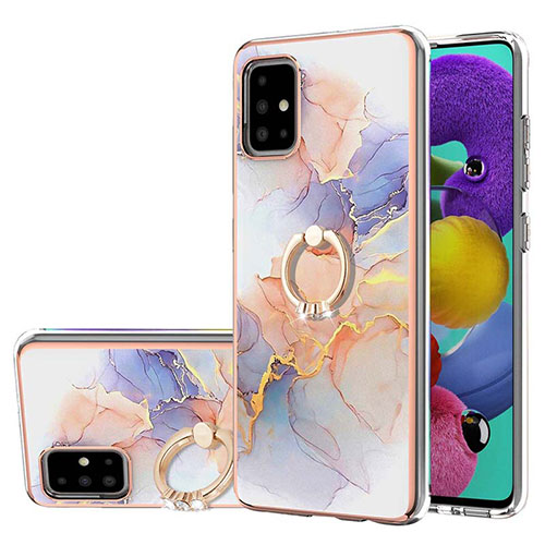 Silicone Candy Rubber Gel Fashionable Pattern Soft Case Cover with Finger Ring Stand Y03B for Samsung Galaxy A51 5G Clove Purple