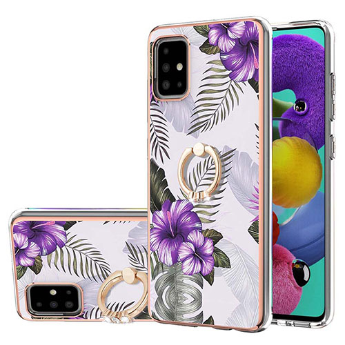 Silicone Candy Rubber Gel Fashionable Pattern Soft Case Cover with Finger Ring Stand Y03B for Samsung Galaxy A51 5G Purple