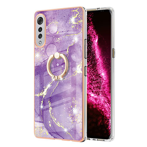 Silicone Candy Rubber Gel Fashionable Pattern Soft Case Cover with Finger Ring Stand Y05B for LG Velvet 5G Purple