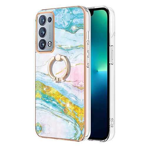 Silicone Candy Rubber Gel Fashionable Pattern Soft Case Cover with Finger Ring Stand Y05B for Oppo Reno6 Pro 5G Colorful