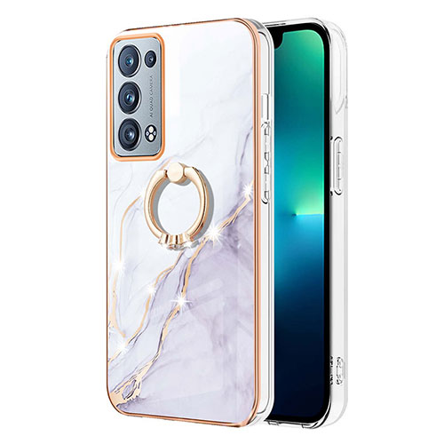 Silicone Candy Rubber Gel Fashionable Pattern Soft Case Cover with Finger Ring Stand Y05B for Oppo Reno6 Pro 5G White