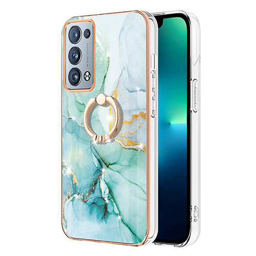 Silicone Candy Rubber Gel Fashionable Pattern Soft Case Cover with Finger Ring Stand Y05B for Oppo Reno6 Pro+ Plus 5G Green