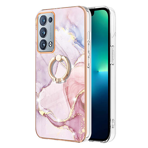 Silicone Candy Rubber Gel Fashionable Pattern Soft Case Cover with Finger Ring Stand Y05B for Oppo Reno6 Pro+ Plus 5G Pink