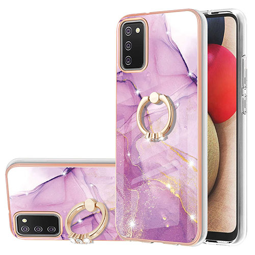 Silicone Candy Rubber Gel Fashionable Pattern Soft Case Cover with Finger Ring Stand Y05B for Samsung Galaxy A02s Clove Purple