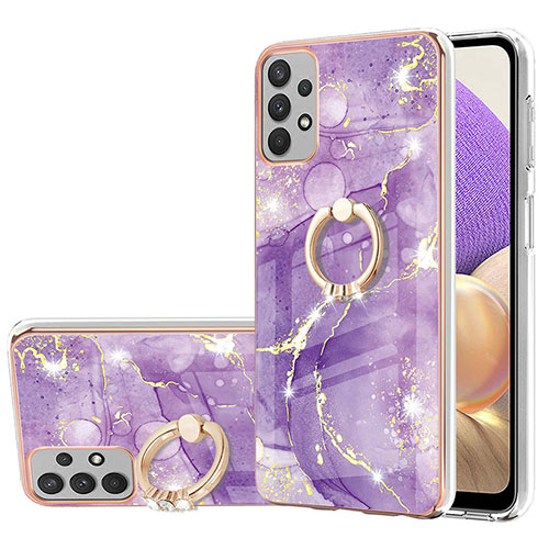 Silicone Candy Rubber Gel Fashionable Pattern Soft Case Cover with Finger Ring Stand Y05B for Samsung Galaxy A23 5G Purple