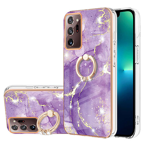 Silicone Candy Rubber Gel Fashionable Pattern Soft Case Cover with Finger Ring Stand Y05B for Samsung Galaxy Note 20 Ultra 5G Purple