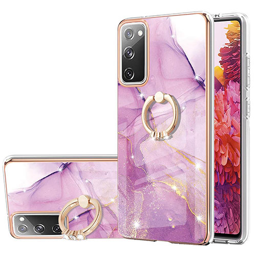 Silicone Candy Rubber Gel Fashionable Pattern Soft Case Cover with Finger Ring Stand Y05B for Samsung Galaxy S20 FE 5G Clove Purple