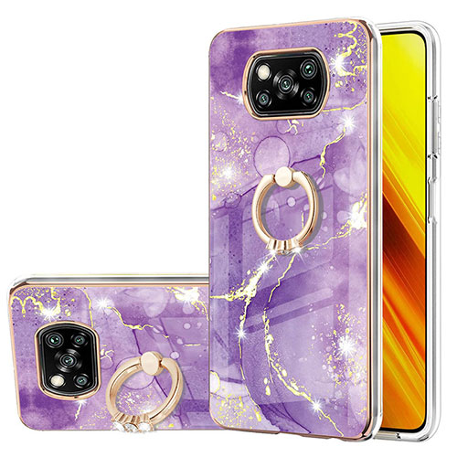 Silicone Candy Rubber Gel Fashionable Pattern Soft Case Cover with Finger Ring Stand Y05B for Xiaomi Poco X3 NFC Purple