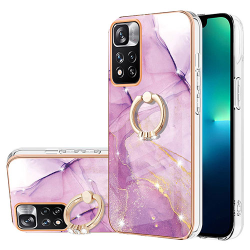 Silicone Candy Rubber Gel Fashionable Pattern Soft Case Cover with Finger Ring Stand Y05B for Xiaomi Redmi Note 11 Pro+ Plus 5G Clove Purple