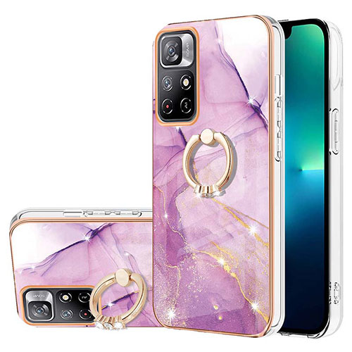 Silicone Candy Rubber Gel Fashionable Pattern Soft Case Cover with Finger Ring Stand Y05B for Xiaomi Redmi Note 11S 5G Clove Purple
