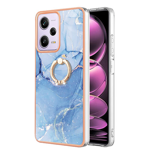 Silicone Candy Rubber Gel Fashionable Pattern Soft Case Cover with Finger Ring Stand YB1 for Xiaomi Redmi Note 12 Pro 5G Blue
