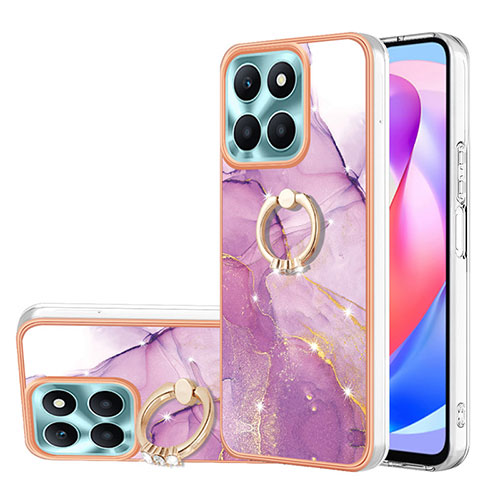 Silicone Candy Rubber Gel Fashionable Pattern Soft Case Cover with Finger Ring Stand YB5 for Huawei Honor X6a Clove Purple