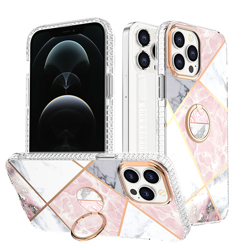 Silicone Candy Rubber Gel Fashionable Pattern Soft Case Cover with Finger Ring Stand YJ1 for Apple iPhone 13 Pro White
