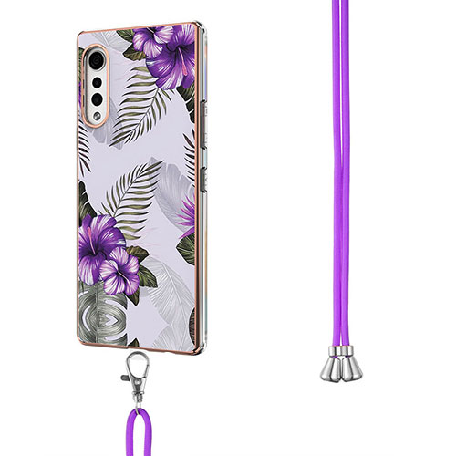 Silicone Candy Rubber Gel Fashionable Pattern Soft Case Cover with Lanyard Strap Y01B for LG Velvet 4G Purple