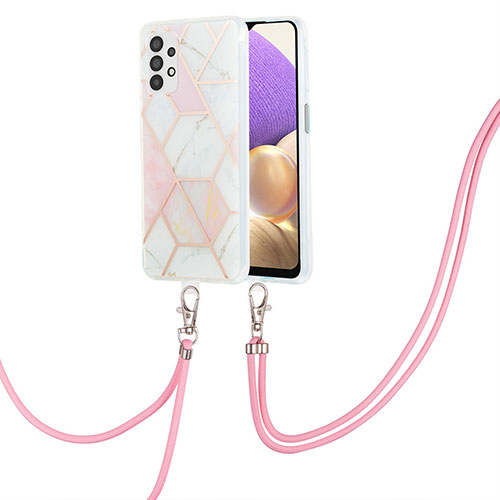 Silicone Candy Rubber Gel Fashionable Pattern Soft Case Cover with Lanyard Strap Y01B for Samsung Galaxy A23 5G Pink