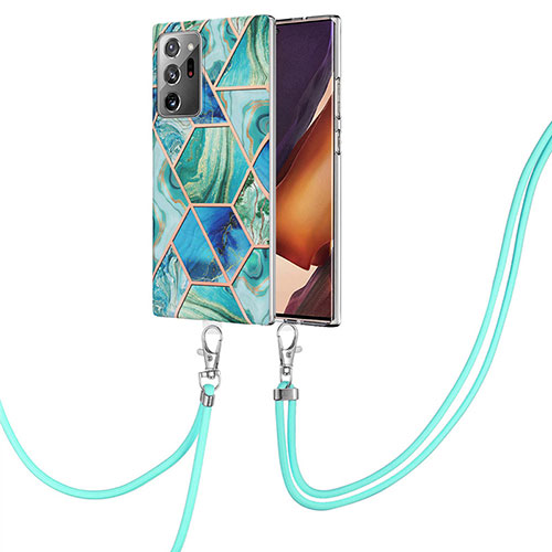 Silicone Candy Rubber Gel Fashionable Pattern Soft Case Cover with Lanyard Strap Y01B for Samsung Galaxy Note 20 Ultra 5G Green