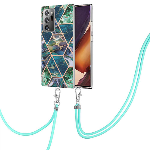 Silicone Candy Rubber Gel Fashionable Pattern Soft Case Cover with Lanyard Strap Y01B for Samsung Galaxy Note 20 Ultra 5G Midnight Green