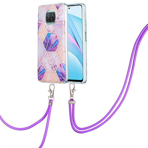 Silicone Candy Rubber Gel Fashionable Pattern Soft Case Cover with Lanyard Strap Y01B for Xiaomi Mi 10T Lite 5G Clove Purple