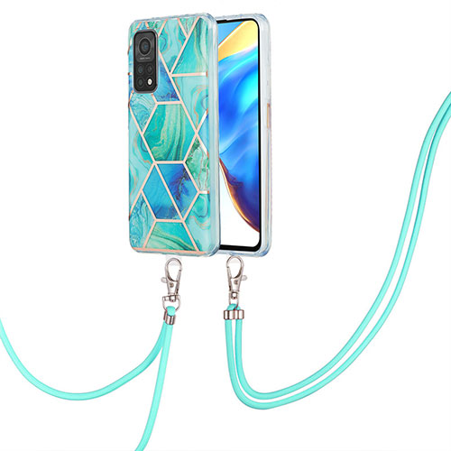 Silicone Candy Rubber Gel Fashionable Pattern Soft Case Cover with Lanyard Strap Y01B for Xiaomi Mi 10T Pro 5G Green