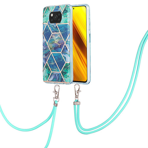 Silicone Candy Rubber Gel Fashionable Pattern Soft Case Cover with Lanyard Strap Y01B for Xiaomi Poco X3 NFC Midnight Green