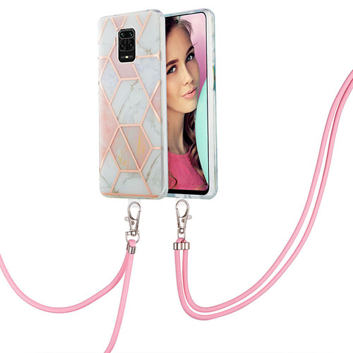 Silicone Candy Rubber Gel Fashionable Pattern Soft Case Cover with Lanyard Strap Y01B for Xiaomi Redmi Note 9 Pro Max Pink