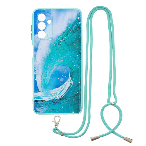 Silicone Candy Rubber Gel Fashionable Pattern Soft Case Cover with Lanyard Strap Y01X for Samsung Galaxy A04s Green