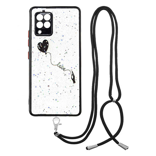 Silicone Candy Rubber Gel Fashionable Pattern Soft Case Cover with Lanyard Strap Y01X for Samsung Galaxy A42 5G Black