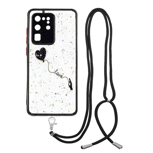 Silicone Candy Rubber Gel Fashionable Pattern Soft Case Cover with Lanyard Strap Y01X for Samsung Galaxy S20 Ultra 5G Black