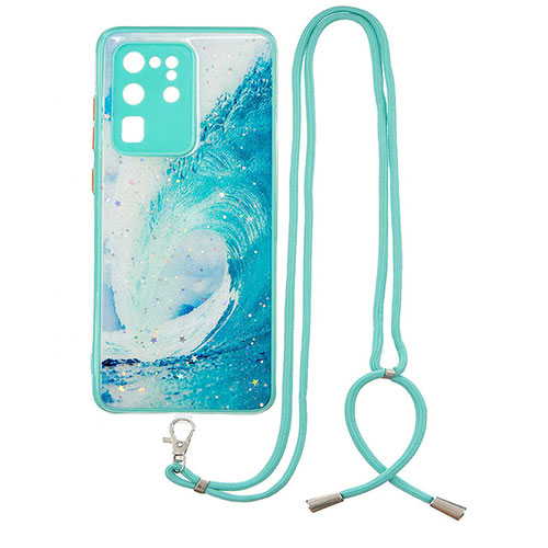 Silicone Candy Rubber Gel Fashionable Pattern Soft Case Cover with Lanyard Strap Y01X for Samsung Galaxy S20 Ultra Green