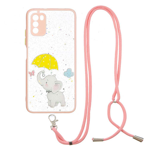 Silicone Candy Rubber Gel Fashionable Pattern Soft Case Cover with Lanyard Strap Y01X for Xiaomi Poco M3 Yellow