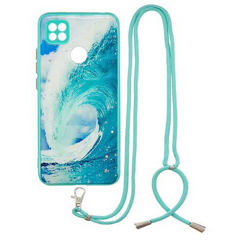 Silicone Candy Rubber Gel Fashionable Pattern Soft Case Cover with Lanyard Strap Y01X for Xiaomi Redmi 9 India Green