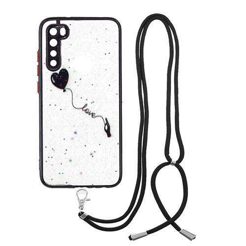 Silicone Candy Rubber Gel Fashionable Pattern Soft Case Cover with Lanyard Strap Y01X for Xiaomi Redmi Note 8 (2021) Black