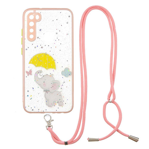 Silicone Candy Rubber Gel Fashionable Pattern Soft Case Cover with Lanyard Strap Y01X for Xiaomi Redmi Note 8 (2021) Yellow