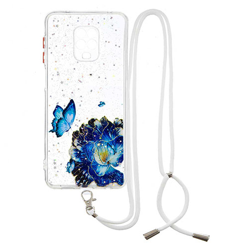 Silicone Candy Rubber Gel Fashionable Pattern Soft Case Cover with Lanyard Strap Y01X for Xiaomi Redmi Note 9 Pro Max Blue