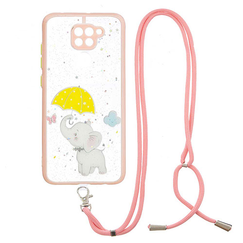 Silicone Candy Rubber Gel Fashionable Pattern Soft Case Cover with Lanyard Strap Y01X for Xiaomi Redmi Note 9 Yellow